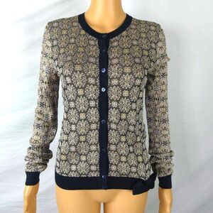 RED Valentino Pink Black Metallic Lurex Bow Cardigan Sweater Large Patterned